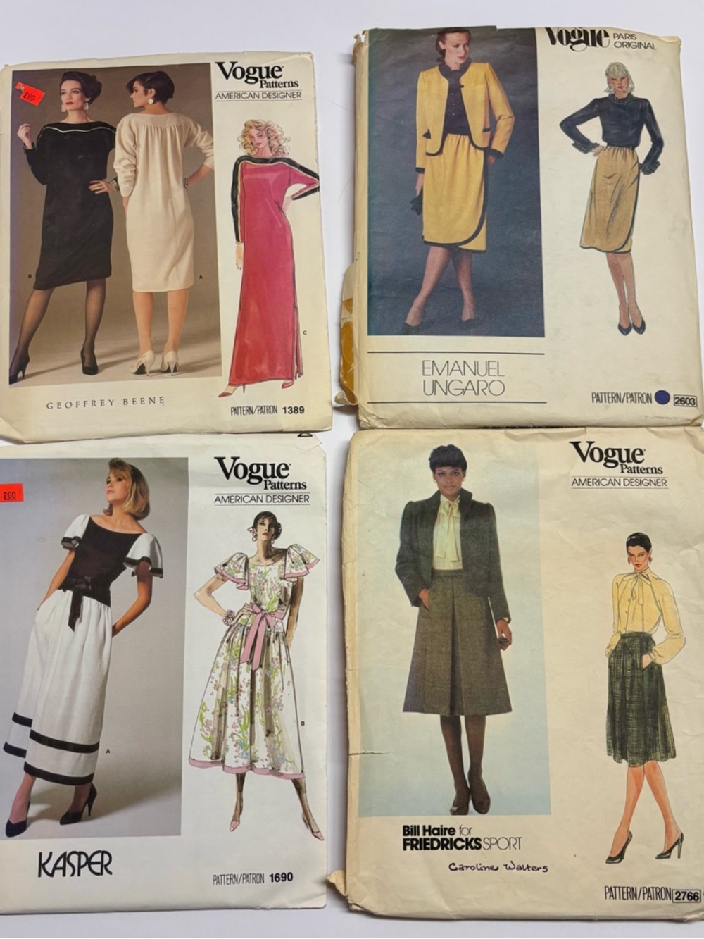 4 Vintage Vogue Patterns-3 American Designer, 1 Paris